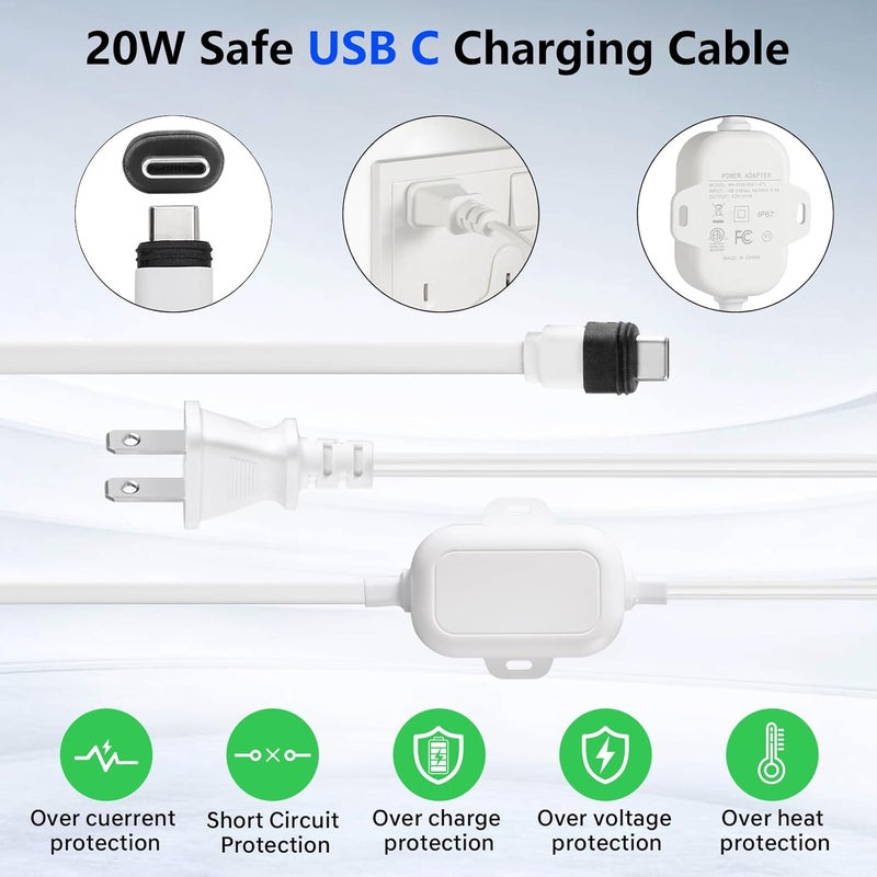 ALERTCAM Weatherproof Power Cord for Spotlight Cam Plus/Pro (Battery), 25ft USB-C Outdoor Charging Cable for Continuous Camera Power Supply, White - Image 4